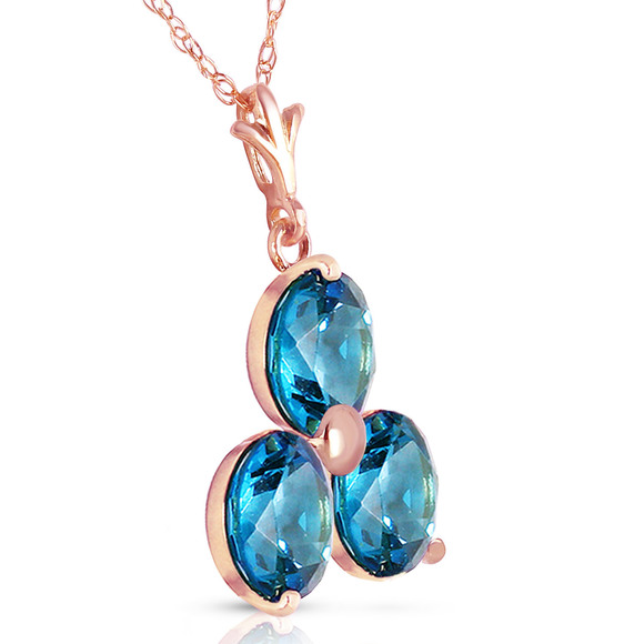 14K. SOLID GOLD NECKLACE WITH NATURAL BLUE TOPAZ (Rose Gold) - Picture 2 of 3